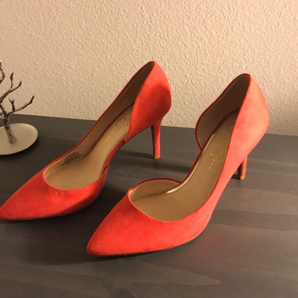 Jessica Simpson Shoes - Red suede Jessica Simpson heels. Size 9 1/2